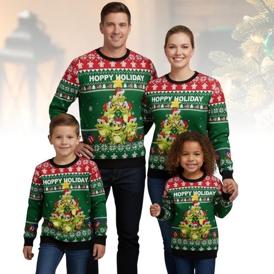 Discover Frog Ugly Christmas Sweater, Hoppy Holiday Sweater Funny Xmas Gift, Funny Animal Christmas Tree Sweater, Frog Love Sweater