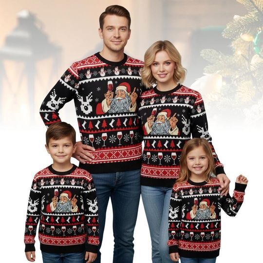 Discover Santa Claus Ugly Christmas Sweater, Wine Sweater, Funny Holiday Gift for Men Women, Xmas Gift, Funny Santa Xmas Sweater