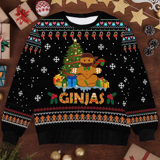 Discover Funny Ginja Christmas Sweater - Ninja Gingerbread Ugly Xmas Sweater