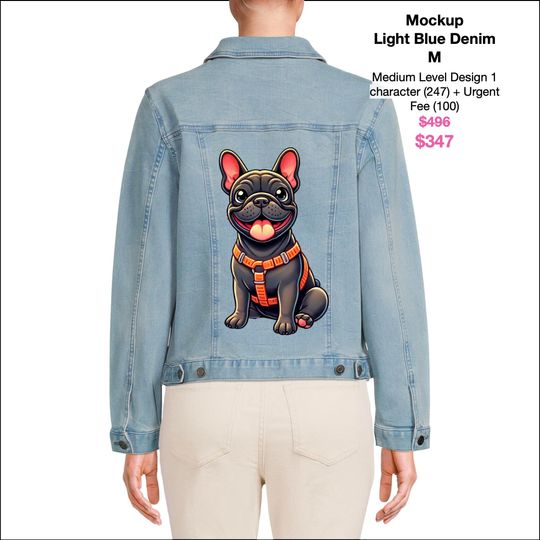Discover Custom French Bulldog Artwork on Light Blue Denim Jacket - Personalized Medium Design for Francisco