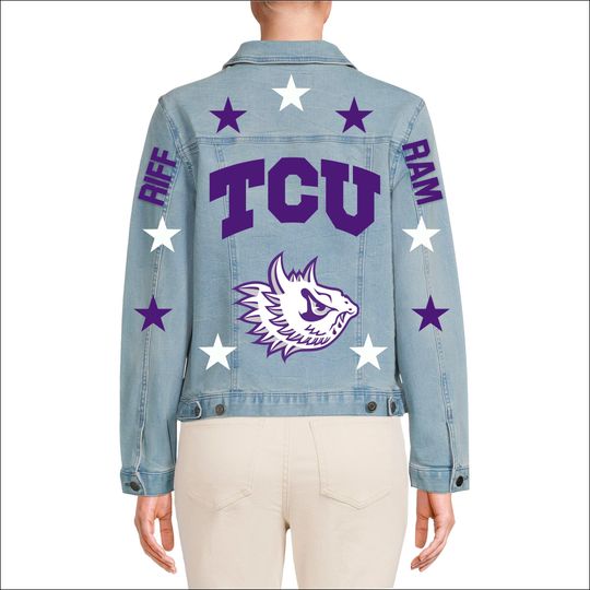 Custom Hand-Painted TCU Denim Jacket - Horned Frog Design with Stars and Lettering