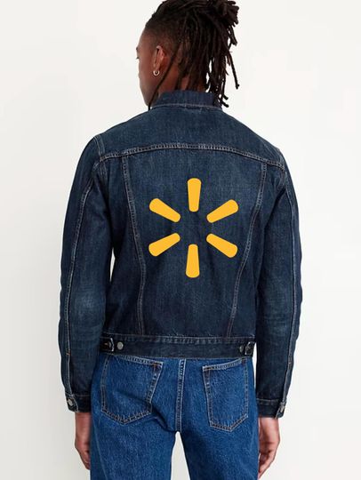 Dark Blue Denim Jacket with Hand-Painted Walmart Spark Logo Design