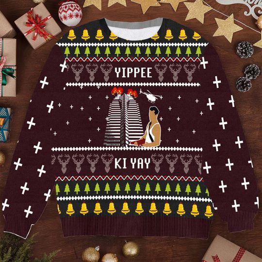 Yippee Ki Yay Ugly Christmas Sweater - Funny Holiday Movie-Inspired Design