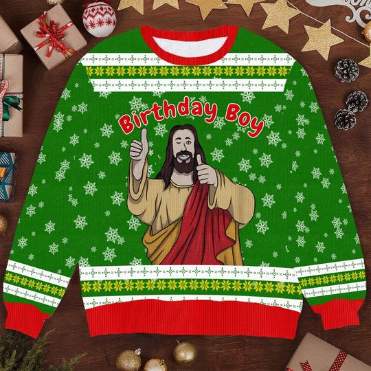 Discover Birthday Boy Jesus Ugly Christmas Sweater - Funny Religious Holiday Knit