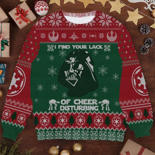 Discover Funny Star Wars Ugly Christmas Sweater - Darth Vader Holiday Knit with "Lack of Cheer" Quote