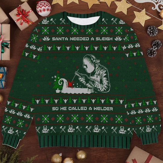 Discover Santa Welder Christmas Ugly Sweatshirt - Funny Welder Ugly Xmas Sweater - Holiday Pullover