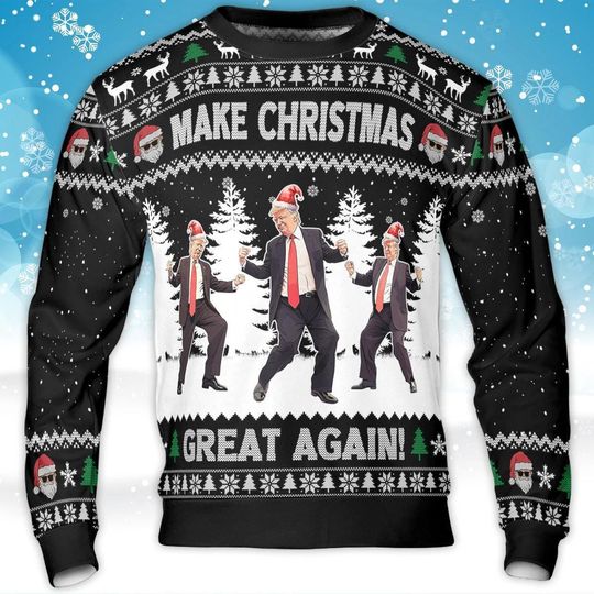 Discover Make Christmas Great Again Ugly Sweater - Funny Trump Dancing Holiday Knit Sweater