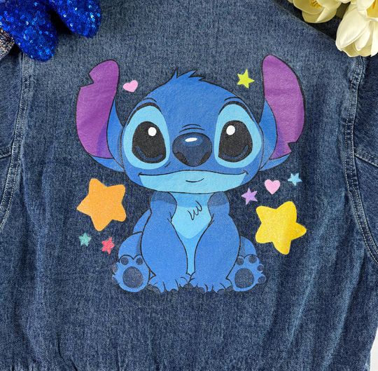 Custom Hand-Painted Stitch Denim Jacket  Lilo & Stitch Jean Jacket  Disneybound Outfit, Personalized Theme Park Fashion, Unique Art