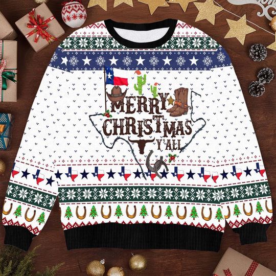 Discover Merry Christmas Y'all Ugly Sweater - Western Cowboy Christmas Sweater
