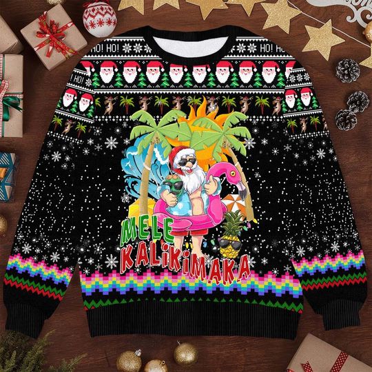 Hawaiian Santa Claus Mele Kalikimaka Ugly Christmas Sweater