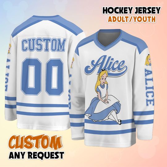 Discover Personalized Alice in Wonderland Hockey Jersey, Custom Princess Alice Hockey Jersey, Hockey Fan Lover Gift, Hockey Team Outfit