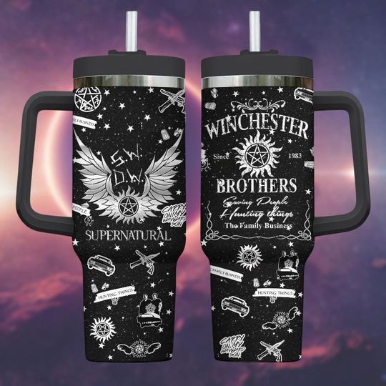Discover Supernatural 40 oz Engraved Tumbler with Handle, Winchester Brothers Gift, Sam & Dean Merchandise