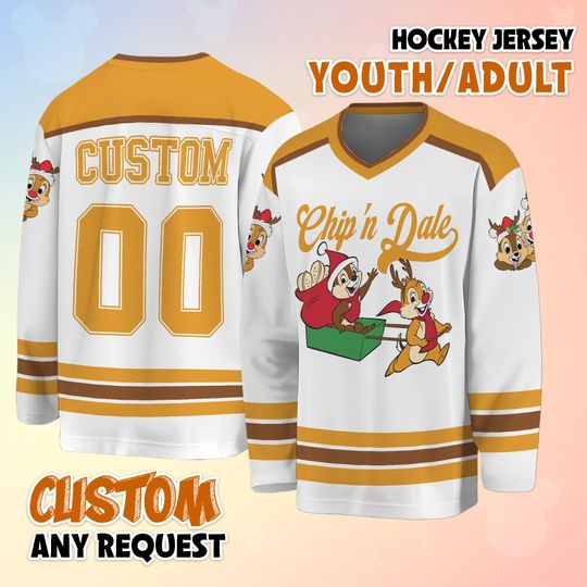 Discover Custom Chip and Dale Inspired Hockey Jersey, Custom Disney Holiday Shirt, Gift for Disney Fans, Matching Family Disney Hockey