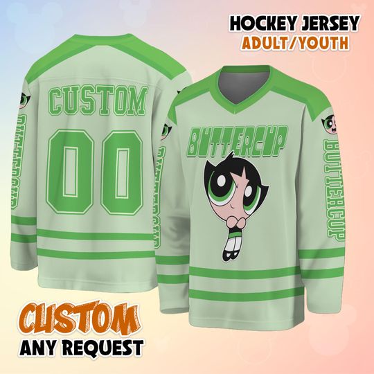 Custom Buttercup Hockey Jersey, Personalized Powerpuff Girls Jersey, Hockey Fan Lover Gift, Hockey Team Outfit