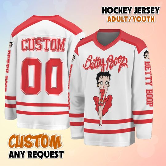 Discover Custom Bettyy Boop Hockey Jersey, Personalized Bettyy Boop Jersey, Hockey Fan Lover Gift, Hockey Team Outfit