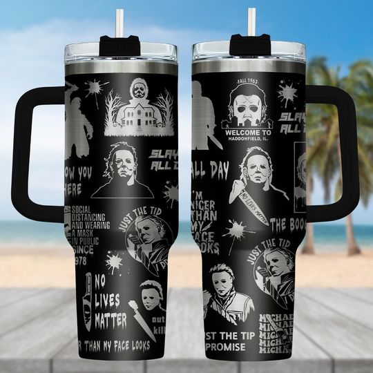 Discover Michael Myers Engraved Tumbler, Halloween Horror 40oz Tumbler, Horror Character Drinkware Tumbler, Scary Movie Steel Tumbler