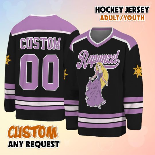 Discover Custom Disney Rapunzel Hockey Jersey, Custom Disneyland Hockey Jersey, Hockey Team, Gift for Disney Fans