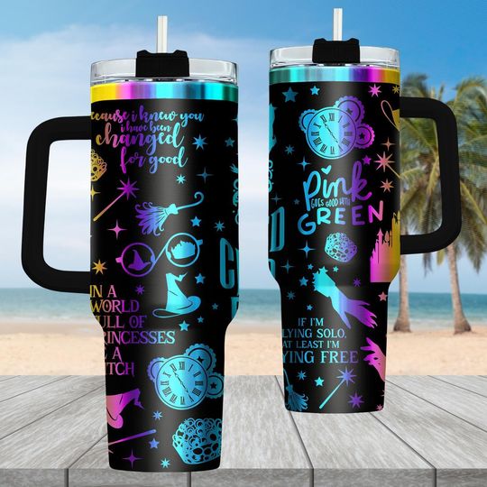 Discover Wicked Movie Engraved Tumbler, Broadway Musical 40oz Tumbler, Elphaba Drinkware Tumbler Cup, Green Witch Fantasy Tumbler For Fan