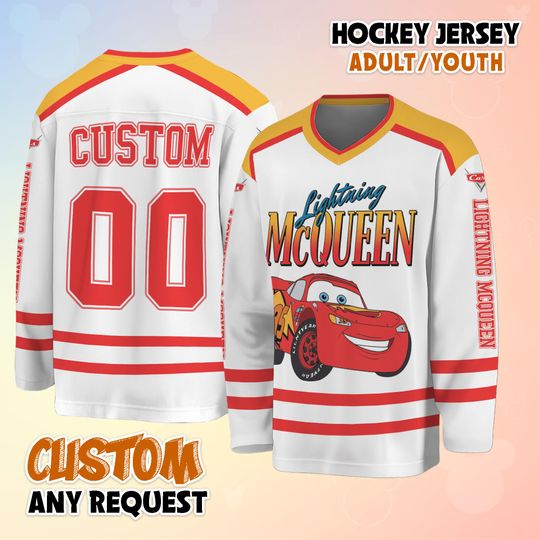 Discover Personalized Lightningg McQueen Hockey Jersey, Custom Disney Shirt, Disney Hockey Team Outfit, Gift For Fans