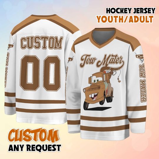 Discover Custom Car Tow Mater Hockey Jersey, Personalized Disney Tow Mater Hockey Jersey, Disney Car Hockey Fan Lover Gift