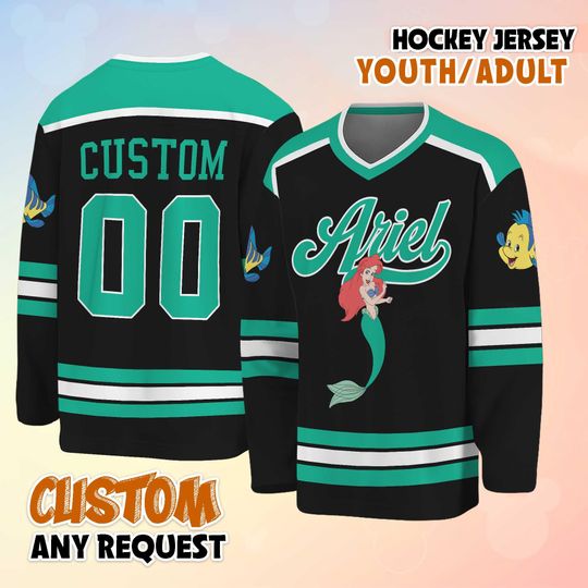 Discover Personalized Ariell Hockey Jersey, Custom The Little Mermaid Shirt, Disney Princess Hockey Outfit, Cute Ocean Themed Hockey Gift