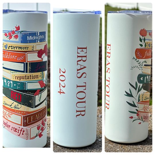 Discover 20oz glow-in-the dark Era Tour Skinny Stainless Steel cup with plastic lid and plastic straw