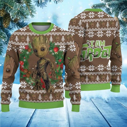 Discover Baby Groot Ugly Christmas Sweater, 3D Xmas Sweatshirt for Adults and Kids