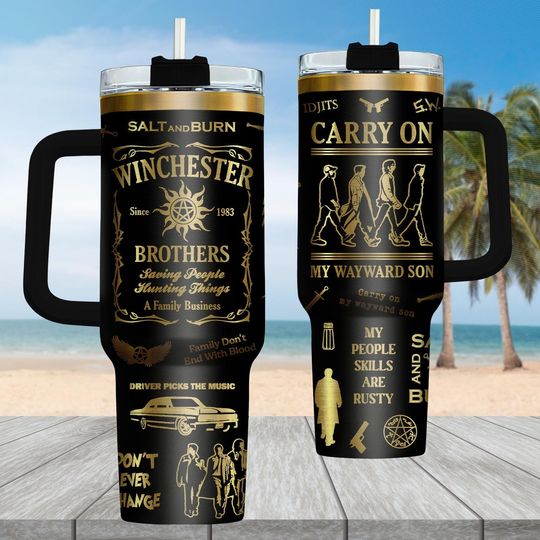 Supernatural Engraved Tumbler, Demon Hunter Tumbler For Fan, Winchester Brothers 40oz Tumbler, Fantasy TV Show Drinkware Tumbler