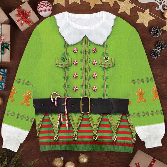 Elf Cosplay Costume Christmas Ugly Sweater - Funny Ugly Xmas Sweater