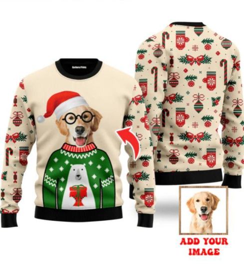 Discover Custom Pet Photo Ugly Christmas Sweater  Personalized Holiday Sweater with Your Dog or Cat  Funny Festive Sweater Gift