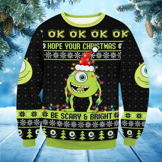 Discover Monsters Inc Mike Ugly Christmas Sweater, Disney Holiday Shirt, Mike Wazowski Xmas Sweater