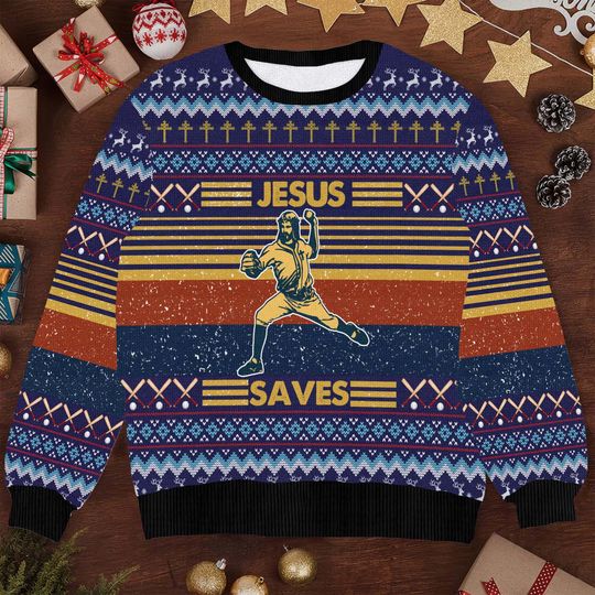 Discover Jesus Saves Ugly Christmas Sweater - Funny Religious Holiday Sweater - Christian Christmas Sweater for Men Women - Festive Winter Knit