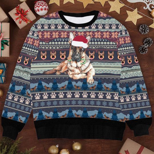 Discover Custom German Shepherd Christmas Sweater, Dog Photo Ugly Sweater for Pet Lovers, Personalized Pet Face Xmas Sweater, Dog Mom Holiday Gift
