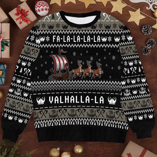 Viking Christmas Sweater - Funny Valhalla-la-la Ugly Xmas Sweater
