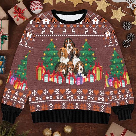 Discover Basset Hound Christmas Sweater - Funny Dog Lover Ugly Xmas Sweater
