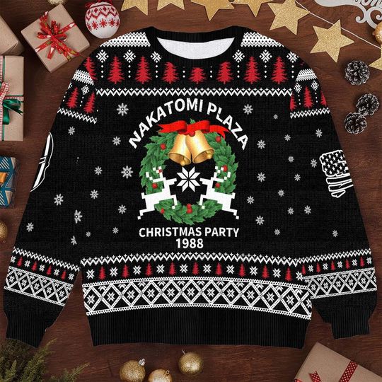 Discover Nakatomi Plaza Christmas Party Sweater - Funny 1988 Die Hard Ugly Xmas Sweater