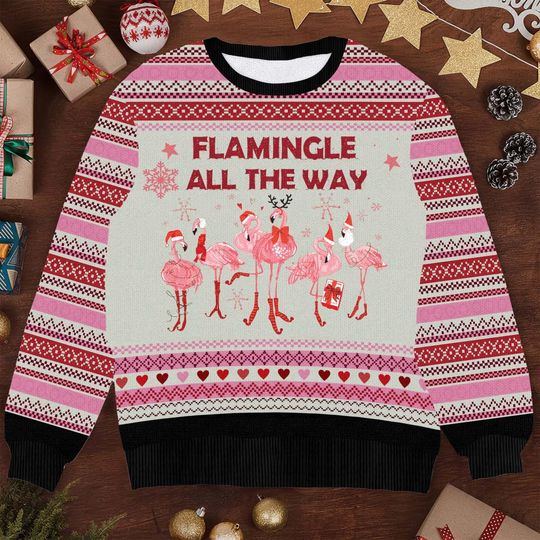 Discover Flamingo Christmas Sweater - Funny Flamingle All the Way Ugly Xmas Sweater