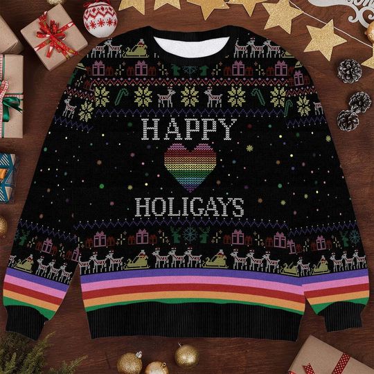 Discover Happy Holigays Christmas Sweater - Funny LGBTQ+ Pride Ugly Xmas Sweater