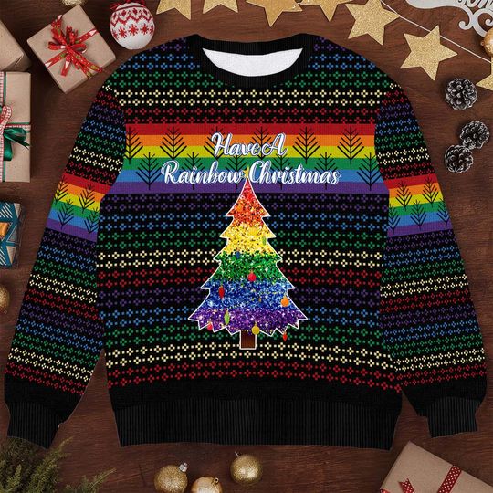 Discover Have a Rainbow Christmas Sweater - LGBTQ+ Pride Ugly Xmas Sweater - Festive Holiday Pullover