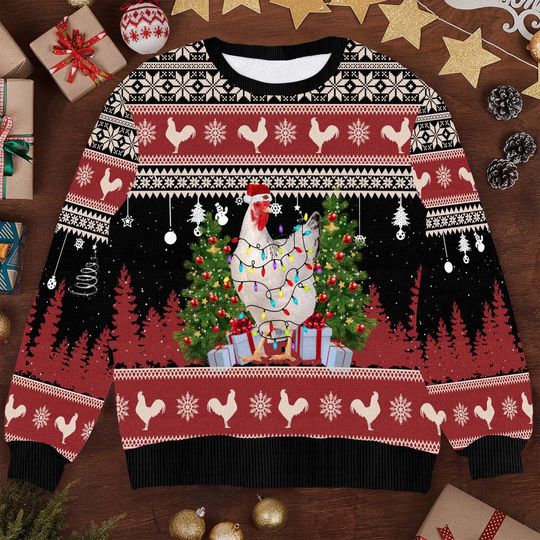 Discover Christmas Chicken Sweater, Funny Chicken Xmas Sweater, Holiday Chicken Sweater