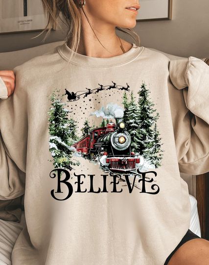 Discover Polar Express Sweatshirt, Christmas Gift, Christmas Believe Sweater, Merry Christmas,  Gift Ideas, All Aboard Polar Express, Hoodie Xmas