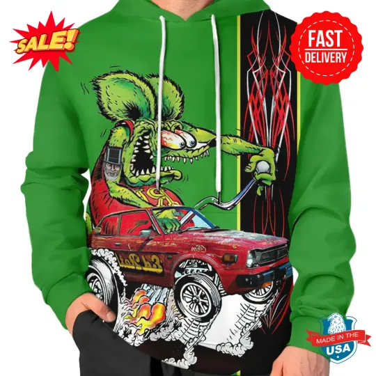 RatFink 3D Hoodie - Retro Hot Rod Ed Roth Style Streetwear Monster