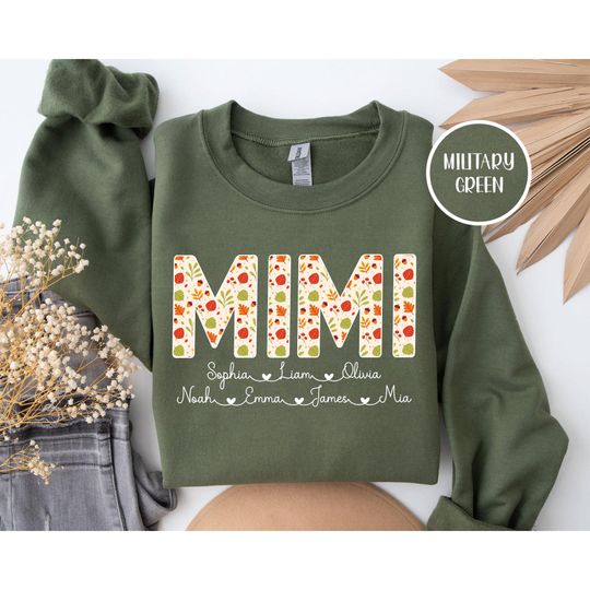 Discover Personalized Mimi Unisex T-Shirt Sweatshirt Hoodie with Grandkids Names, Floral Mimi T-Shirt, Mimi Gifts, Custom Kids Names Grandma Shirt.