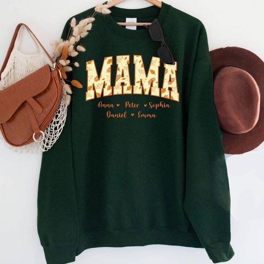 Discover Personalized Mama Unisex T-Shirt Sweatshirt Hoodie with Grandkids Names, Floral Mama T-Shirt, Mama Gifts, Custom Kids Names Grandma Shirt.