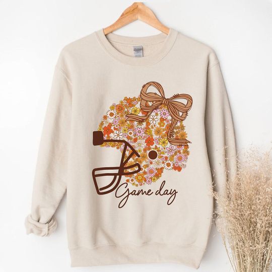 Discover Floral Football Helmet Unisex T-shirt Sweatshirt Hoodie, Retro Football Shirt, Game day, Touch Down Season, Coquette Fall Football Clothing.