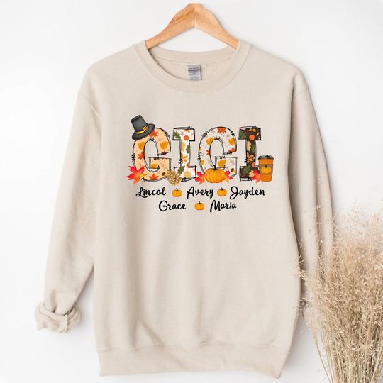 Custom Gigi Thanksgiving Unisex Sweatshirt With Kids Names