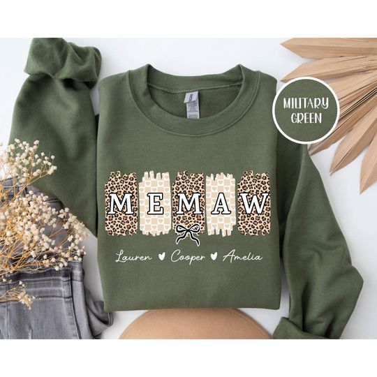 Discover Personalized Memaw Unisex T-Shirt Sweatshirt Hoodie, Cheetah Memaw Shirt Gift for Mother's Day Memaw Tee Grandkid's Names Gift for Memaw Tee