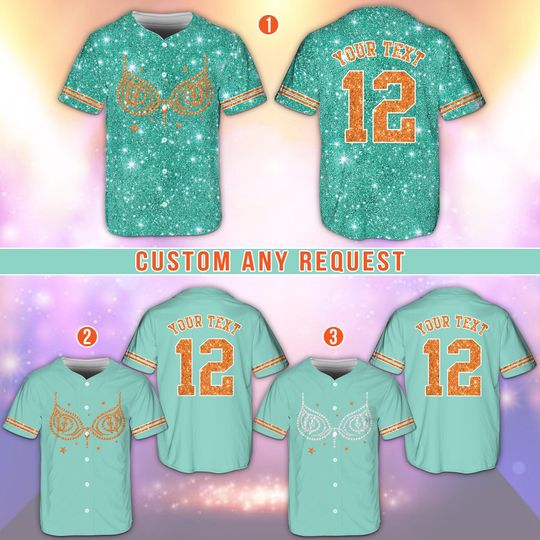 Discover Faux Sequin Bra Teal And Orange Baseball Jersey, Custom Glitter Country Music Lover Jersey, Showgirl Baseball Jersey, Funny Concert Fan Gift