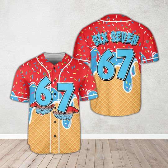 Discover Funny 67 Ice Cream Baseball Jersey, Six Seven Meme Christmas Jersey, Six Seven 67 Ice Cream Drip Jersey, Trendy Six Seven Baseball Jersey
