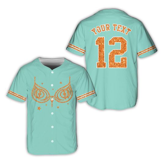 Funny Glitter Showgirl Baseball Jersey, Personalized Sequin Bra Country Music Lover Jersey, Concert Gift For Fan, Custom Teal Orange Jersey